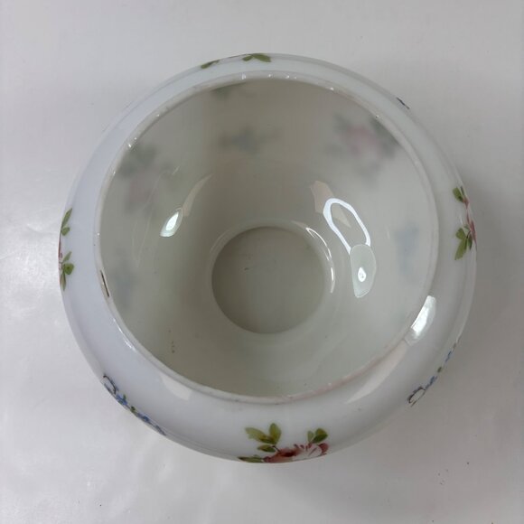 Vintage White Floral Glass Lamp Shade Globe Pink Roses  Blue Flowers  7" Diamete - Picture 8 of 10